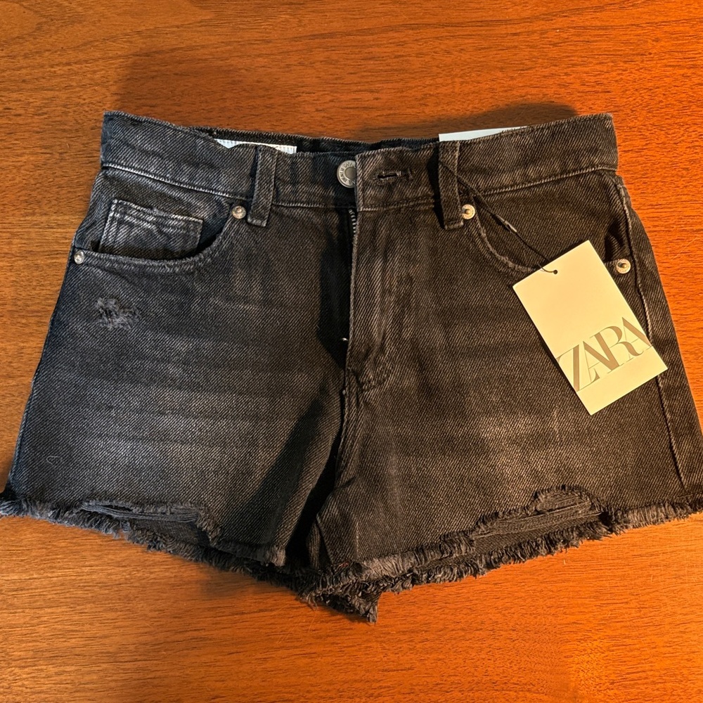 Zara Girls Ripped Faded Black Jean Shorts